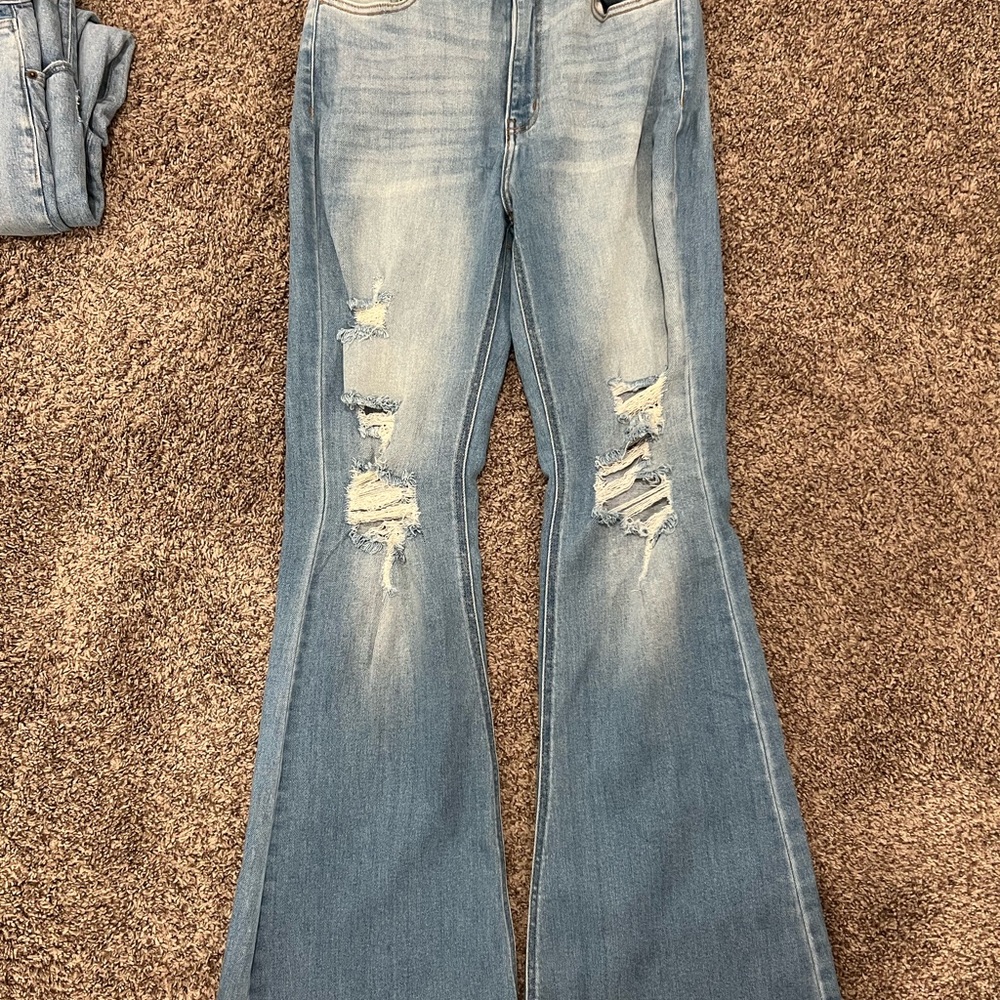 Cello Light Blue Distressed Flare Jeans